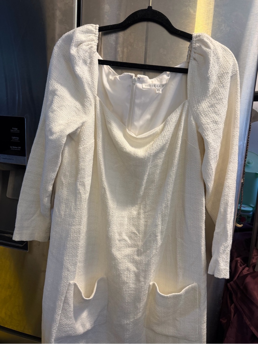 Veronica Beard Ivory/Cream Textured Long Sleeve Dress with Pockets